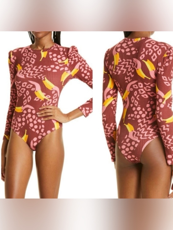 FARM Rio Tops - Farm Rio toucanissimo puff sleeve ribbed long sleeve bodysuit sz m